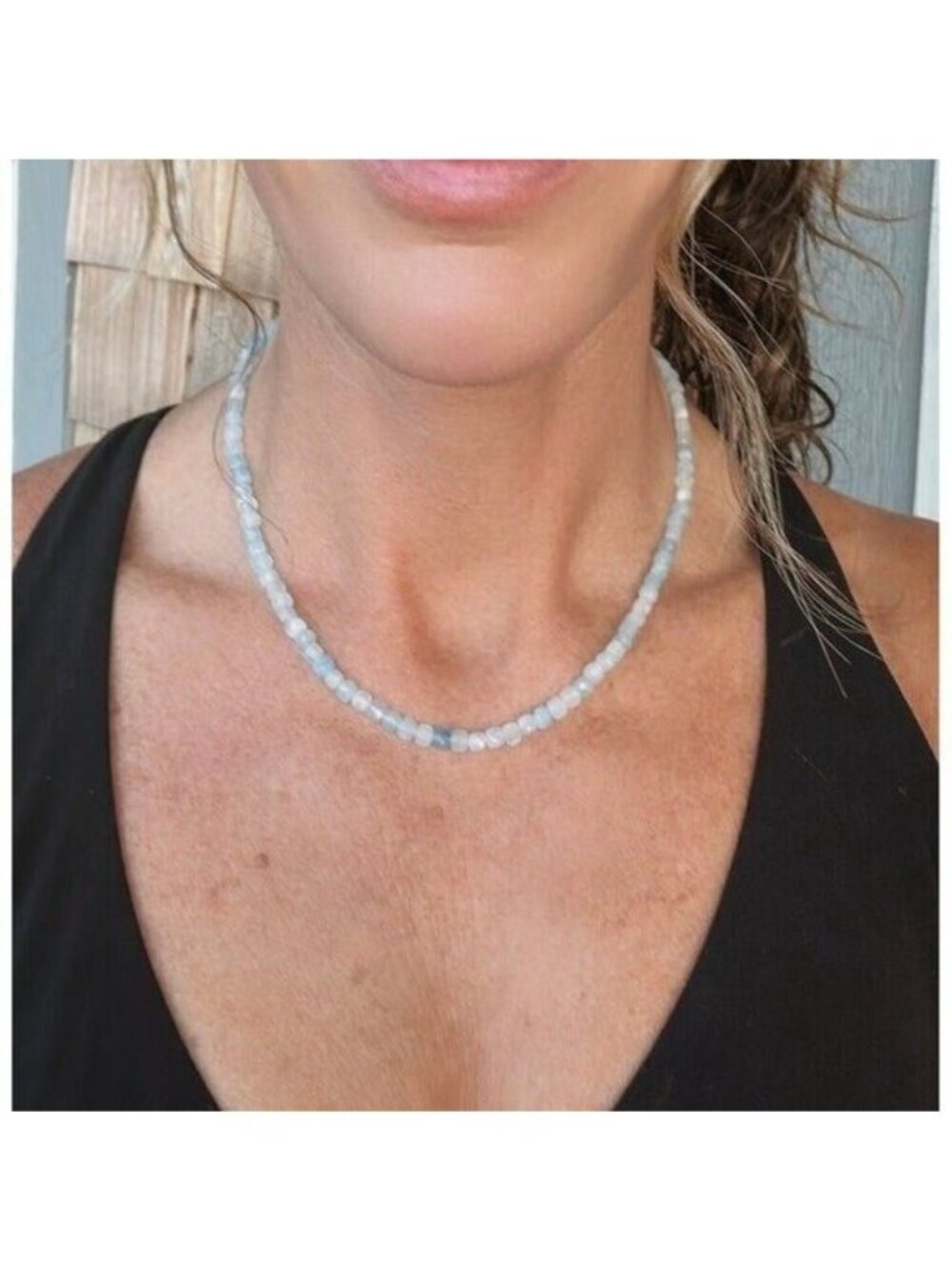 GORGEOUS Aquamarine Beaded Necklace w/Gold Toggle Clasp & Pearl, Reversible - Picture 7 of 11